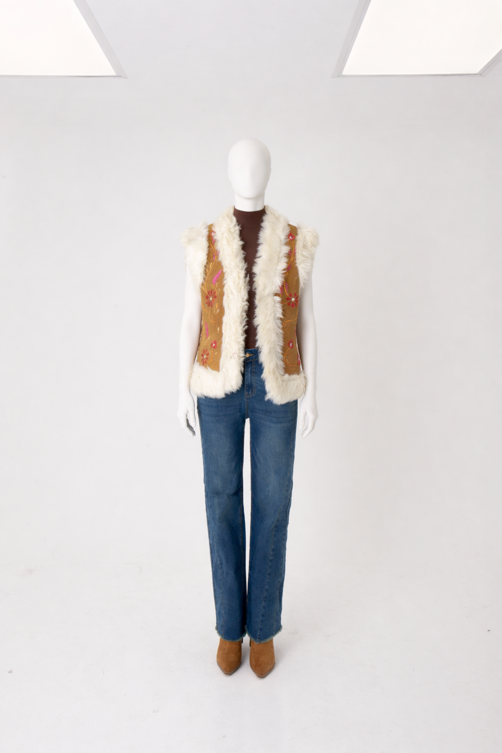 The Roan - Embroidered Shearling-Trimmed Suede Vest