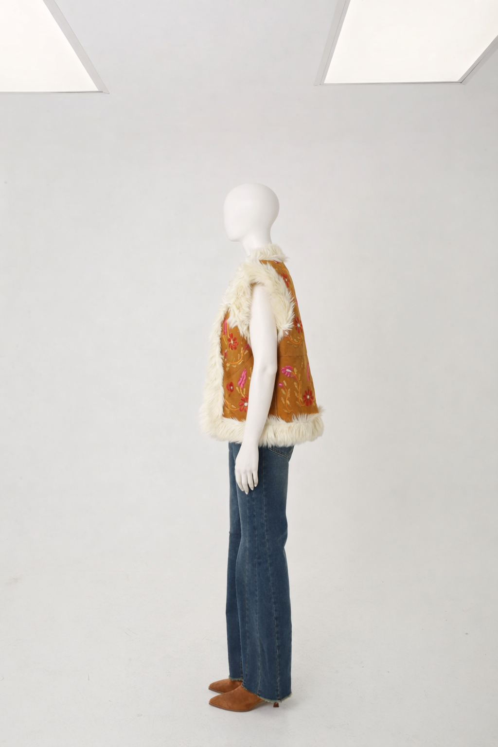 The Roan - Embroidered Shearling-Trimmed Suede Vest
