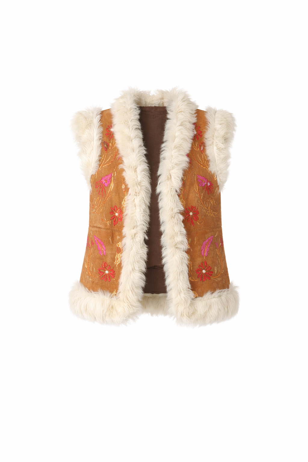 The Roan - Embroidered Shearling-Trimmed Suede Vest