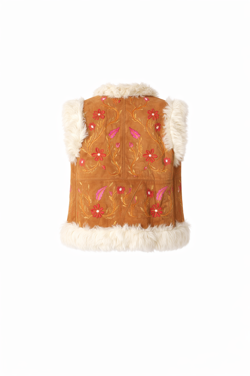The Roan - Embroidered Shearling-Trimmed Suede Vest